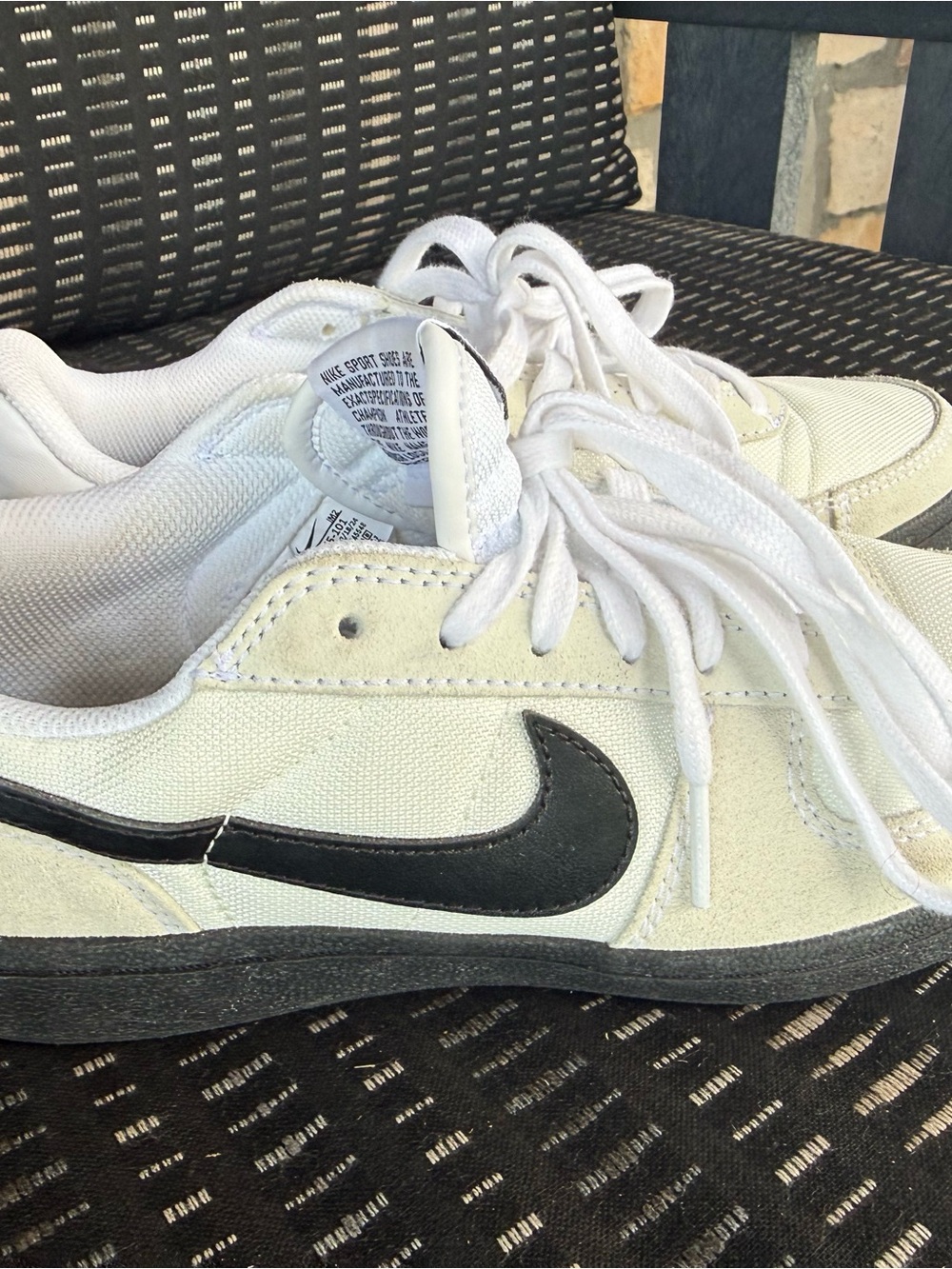 Nike Kids White Sneakers with Black Swoosh (youth 6 or women’s 7.5)